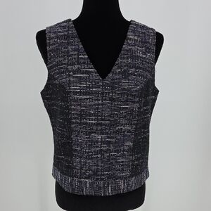 Banana Republic l 8 Black Navy Tailored Structured Slub Tweed V-Neck Shell Top